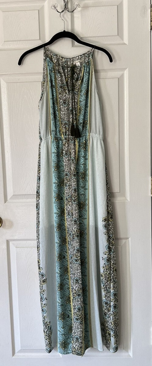 francesca's blue floral maxi dress Francescas mi ami Womens Sleeveless Sun Elastic Waist Small S Simply pull on overhead menu: cocktail Stylish A-Line Off the Size:mom XL