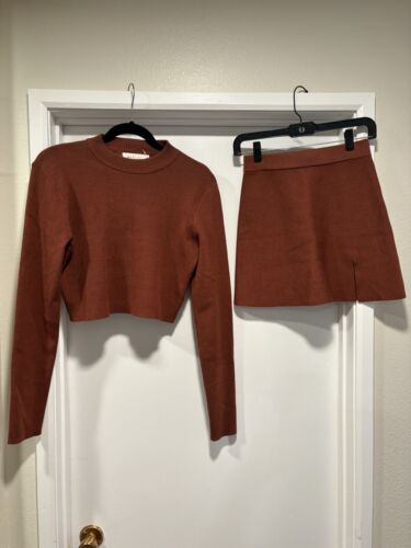 Mable Skirt & Top Knit Brown Set Skirt S Top L