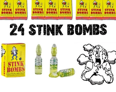 Rotten Puke Egg Smell Prank Fart Stink Bombs (24 VIALS - 8 BOXES of 3 ) GAG