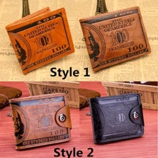 Men's US 100 Dollar Bill Leather Bifold Card Photo Holder Wallet Handbag Purse