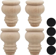 3" Tall Solid Wood Furniture Legs Unfinished Bun Feet for Cabinet Sofa Ottoman T