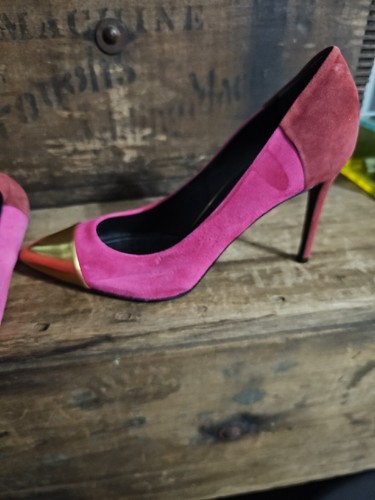 Gucci Suede Stiletto Heels - Colorblock Pink & Gold - Picture 10 of 16