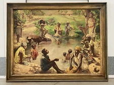 🔥 Incredible Antique Modern 1930s WPA Black Carribean MURAL Oil Painting, UNGAR