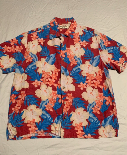 Caribbean Pure Silk Button Up Shirt Large Hawaiian Shirt 100% Silk Red Floral - Picture 6 of 15