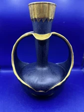 Unique Vintage 10.5” Royal Bonn Cobalt Blue Gold Two Handled Vase Germany Signed