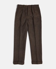 British Retro Brown Tweed Double Pleated Trousers Vintage Wool suit pants