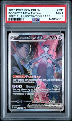 2025 POKEMON DRI EN-DESTINED RIVALS #231 TEAM ROCKET'S MEWTWO EX PSA 9