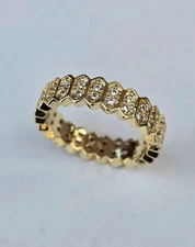 Womens Full Eternity Ring Cubic Zirconia  Paved 6mm Geometric Gold Plated Size Q