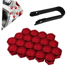  20 PCS Lug Nut Covers Hexagonal Nut Covers with Removal Tool, Wheel 21MM Red