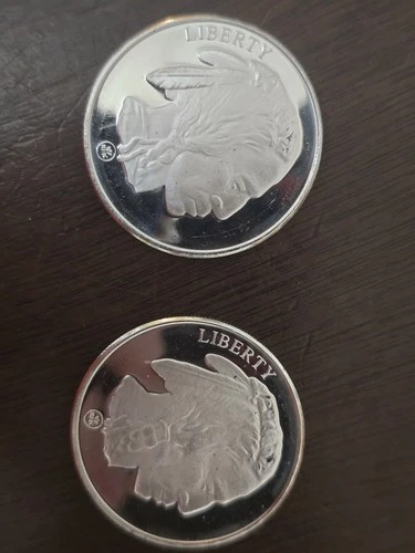 (2)  1 Oz Buffalo / Indian Head (RMC) Silver Round, .999 Fine  Some Milk Spots