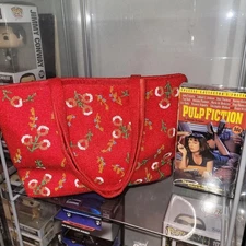 Vintage Red Beaded Floral Purse Handbag Tote Shoulder Bag Evening Accessory