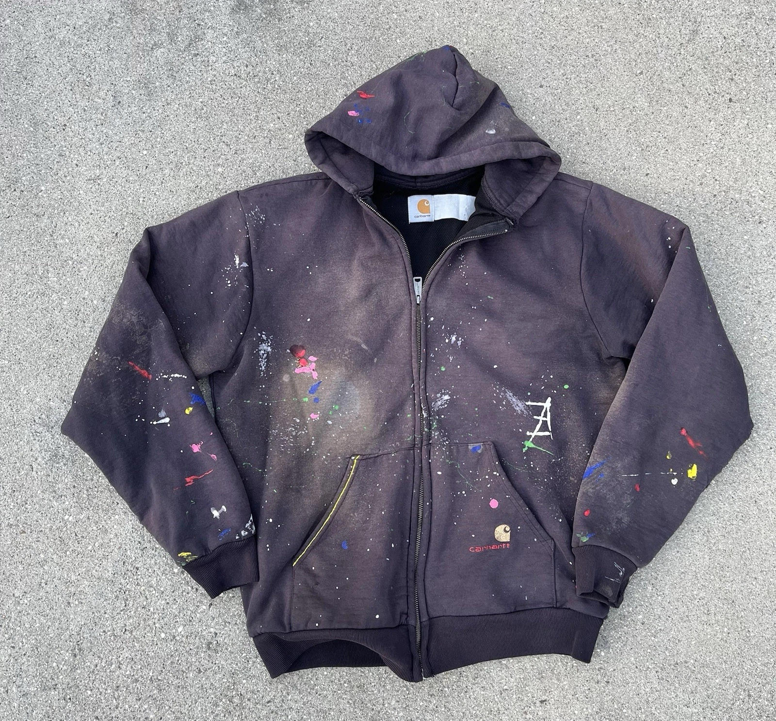 Vintage Custom Carhartt Hoodie Sun Fade Distressed Jacket Thermal