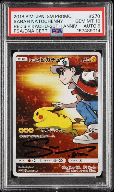 2018 POKEMON JAPANESE SM-P PROMO #270 RED'S PIKACHU PSA 10 AUTO 9