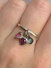 Sterling Silver Triple Heart Vintage Gemstone Fidget Charm Ring