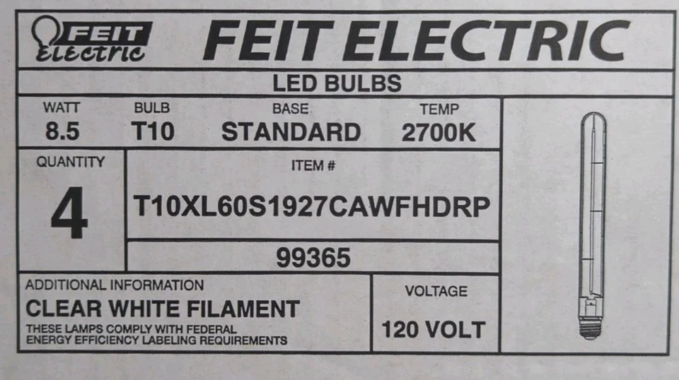 1PC 8.5W (60W Replacement) T10 E26 Dimmable Straight White Filament Clear Glass - Image 3 of 4