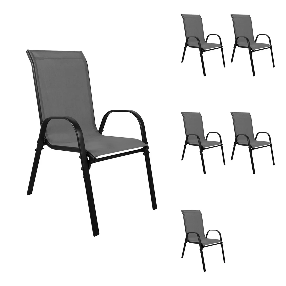 6 uds. Silla apilable XL silla apilable aluminio - mezcla de metal negro textiles Anth.
