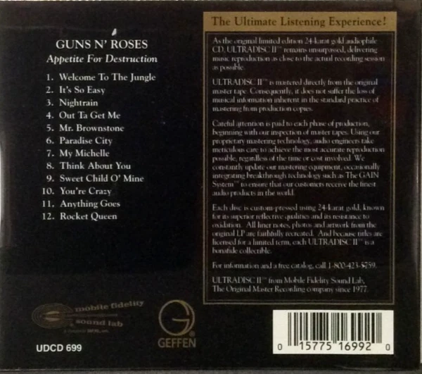 Guns N' Roses - Appetite For Destruction MFSL CD (24kt Gold CD, Remastered) Foto 2 de 2