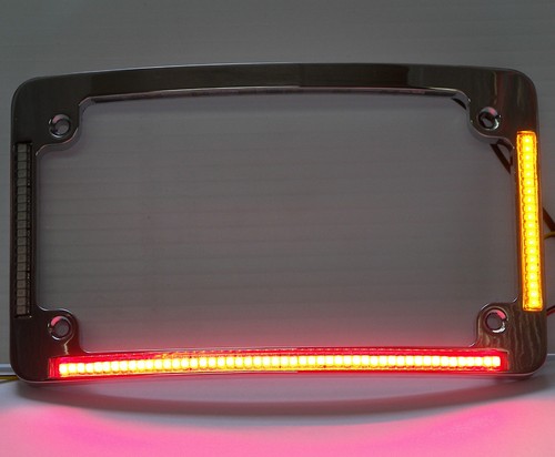 Quad LED Curved Motorcycle License Plate Frame - Chrome w/ Taillight & Turns - Bild 5 von 12