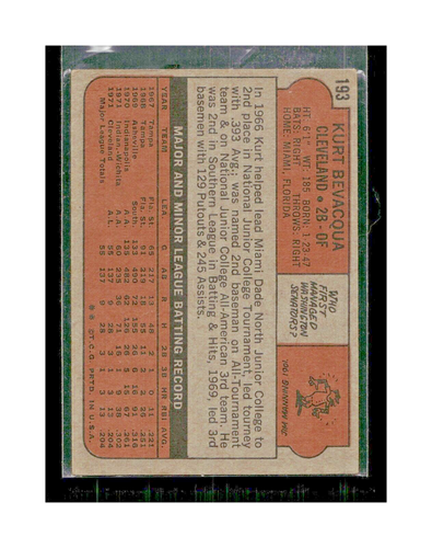 Kurt Bevacqua RC 1972 Topps #193 Rookie Cleveland Indians - Picture 4 of 4