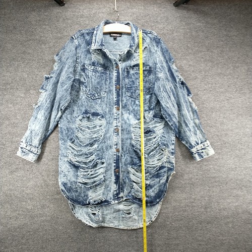 Thrill Jeans Women's Denim Button-Up Tunic Shirt Blue 1X Long Sleeve Distressed - Bild 10 von 13