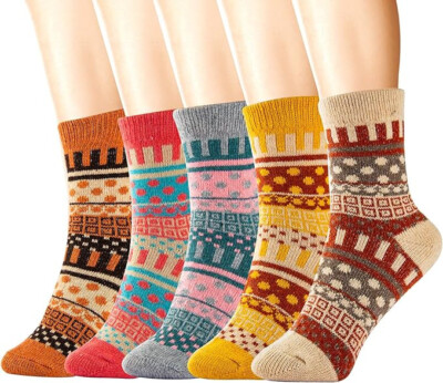 5 Paar Norweger Style Thermosocken Socken Wolle Wintersocken bunt 35 - 42
