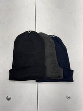 3 Pack Black Gray Blue Knit Beanies Adults One Size