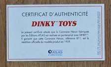 DINKY TOYS ATLAS CERTIFICAT CARAVANE HENON 811