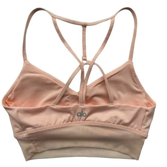 ALO YOGA Sports Bra Womens Size XS Lavish Light Pink Criss Cross Back Mesh  Band