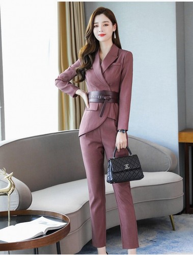 Tailleur elegante completo donna rosa giacca a manica lunga e pantalone  4835 | eBay