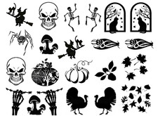 Halloween Autumn 21 pcs 0.75 to 1 Inch Black Fused Glass Decals