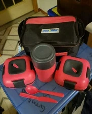 Pinnacle Thermoware Lunch Box Bag 10pc Set - Red/Black Meal Holder, Never Used 