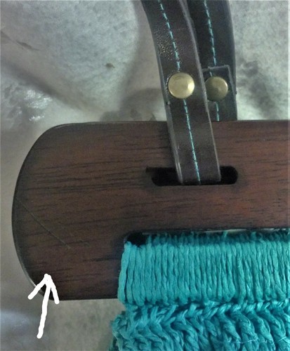 Pre-owned Cappelli Crochet Handbag, Teal Yarn with Brown Wooden Trim, 15" Tall - Picture 8 of 8