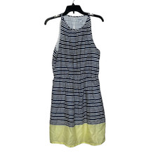 Old Navy Womens Dress Size Large Blue White Striped Yellow Bottom Cotton Lined