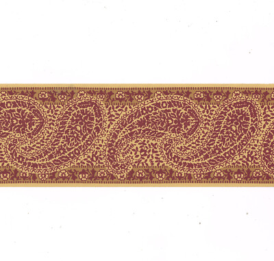 LAURA ASHLEY Jaipur Burgundy Red Gold Tan Paisley Wallpaper Border 4.25'' x 33 ft