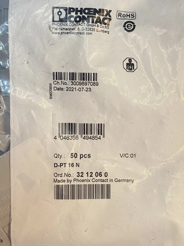 Phoenix Contact D-PT 16 N End Cover 3212060 LOT OF 50 NEW FACTORY SEALED - Image 2 of 3