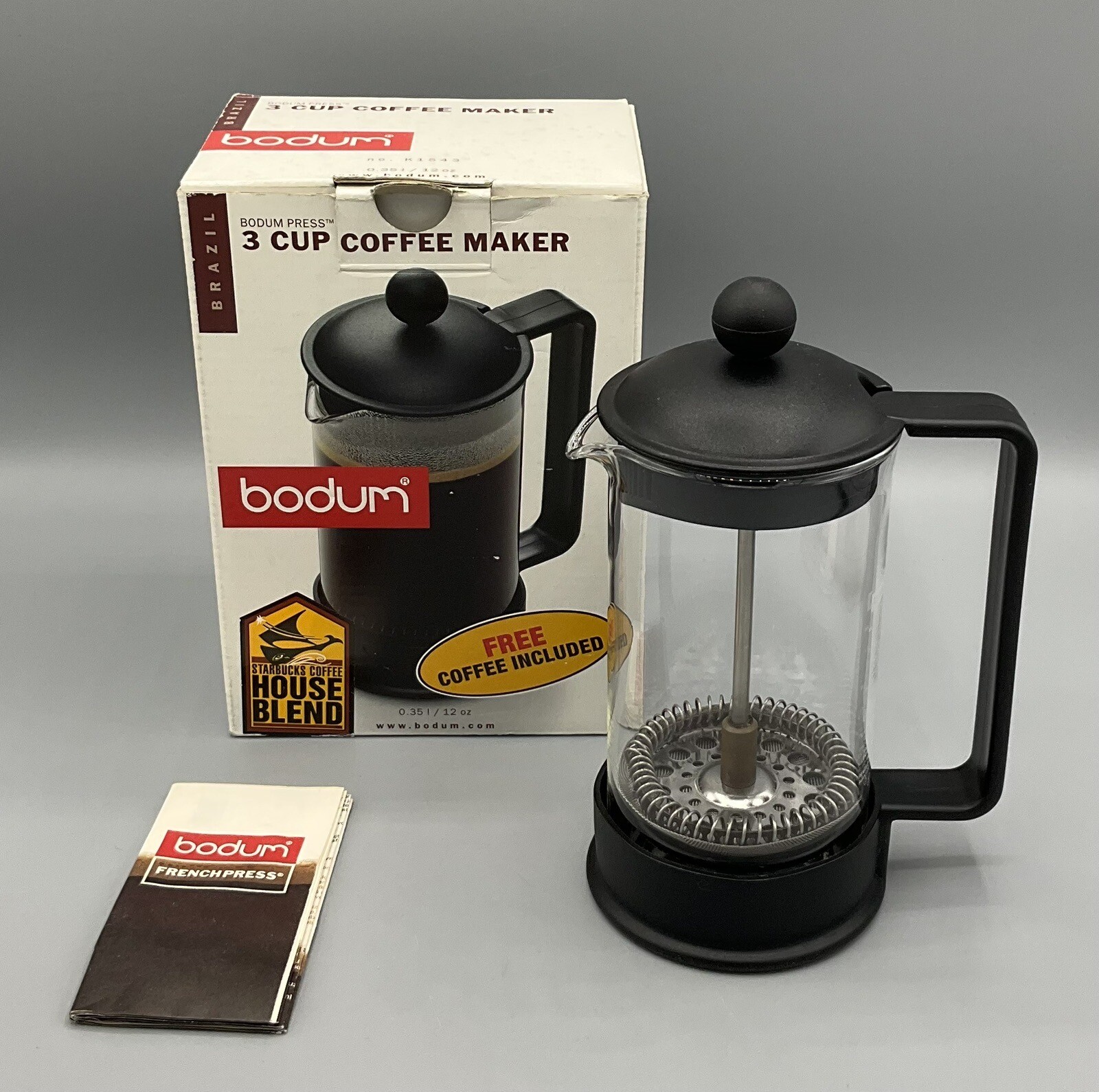 Bodum Brazil 3 cup French Press Coffee Maker 12oz Black K1543 made in