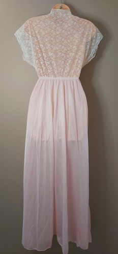 Vintage Patricia Nightgown Pink White Long Peignoir Elegant Sexy Lacy Victorian - Picture 5 of 8