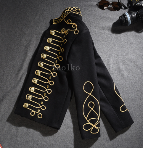 Mens Button Stage Nightclub Jacket Blazers Embroidery Court Coat Stand Collar sz - Picture 5 of 13