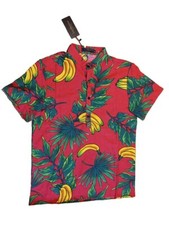 Luc Matton Cotton Shirt Mens L Banana Aloha Print Button Front Short Sleeve NWT