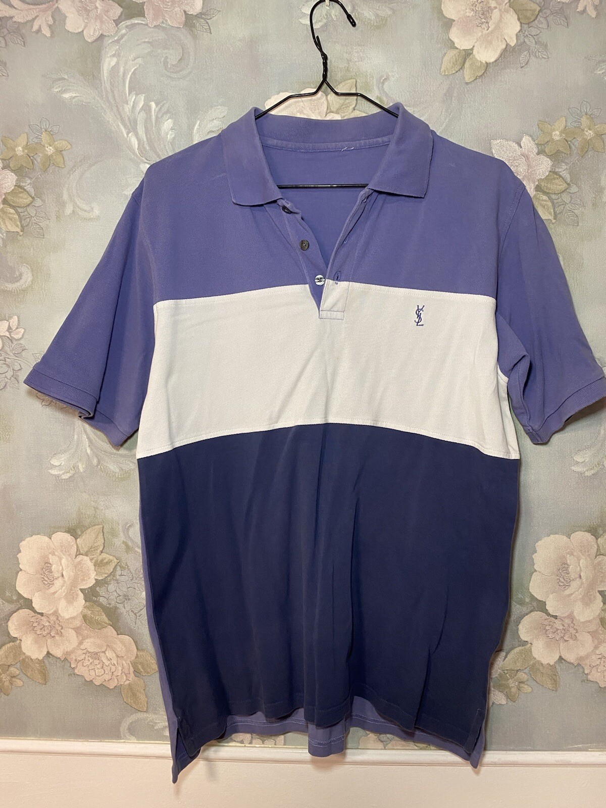 Polo da uomo YSL Yves Saint Laurent rosa bianco cotone blu taglia M
