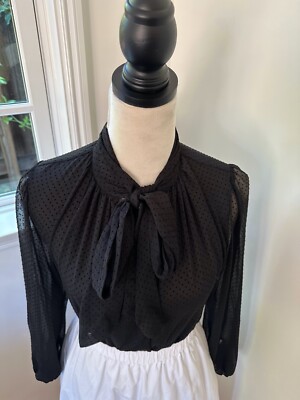 H&M New XS Shirt Black Button-up Neck Tie Transparent Long Sleeves