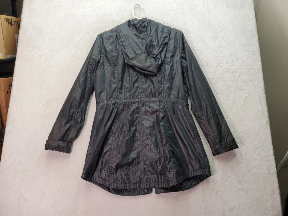 Kensie 雨衣女式中号黑色涤纶连帽按扣全拉链 — 第 2/4 张图片