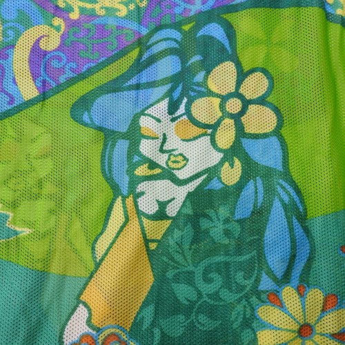 Vintage Bright Tropical Psychedelic Mesh Fabric 200"x60" Floral Bold Vibrant - Picture 2 of 9