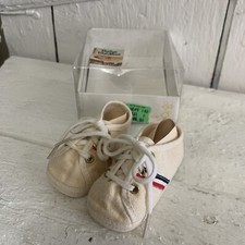 Vintage Baby Deer Canvas Infant Baby Shoes USA Red White Blue Stripe Orig Box