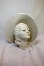 Vtg Large White Head Vase Wide Brimmed Hat Art Deco Design Royal Haeger Style