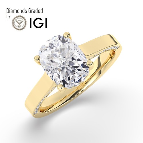 Elongated Cushion Solitaire 18K Yellow Gold Engagement Ring,3 ct,Lab-grown IGI