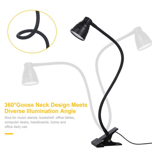 Desk Flexible 360° Clip Lamp Bed Desktop Clamp Light 24LEDs Clip-on Table Lamp - Picture 2 of 13