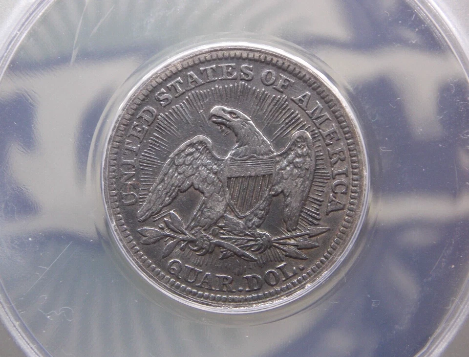 Cuarto Libertad Sentada 1853 "P" *FLECHAS Y RAYOS* 25c ANACS EF45 XF Detalles #084 Foto 2 de 4