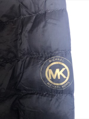Michael Kors Black Gold MK Logo Quilted Down Packable Puffer 