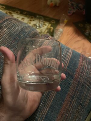 JACK DANIELS Etched Glass with OLD NO 7 Brand on the Bottom 3.25'' Round bottom